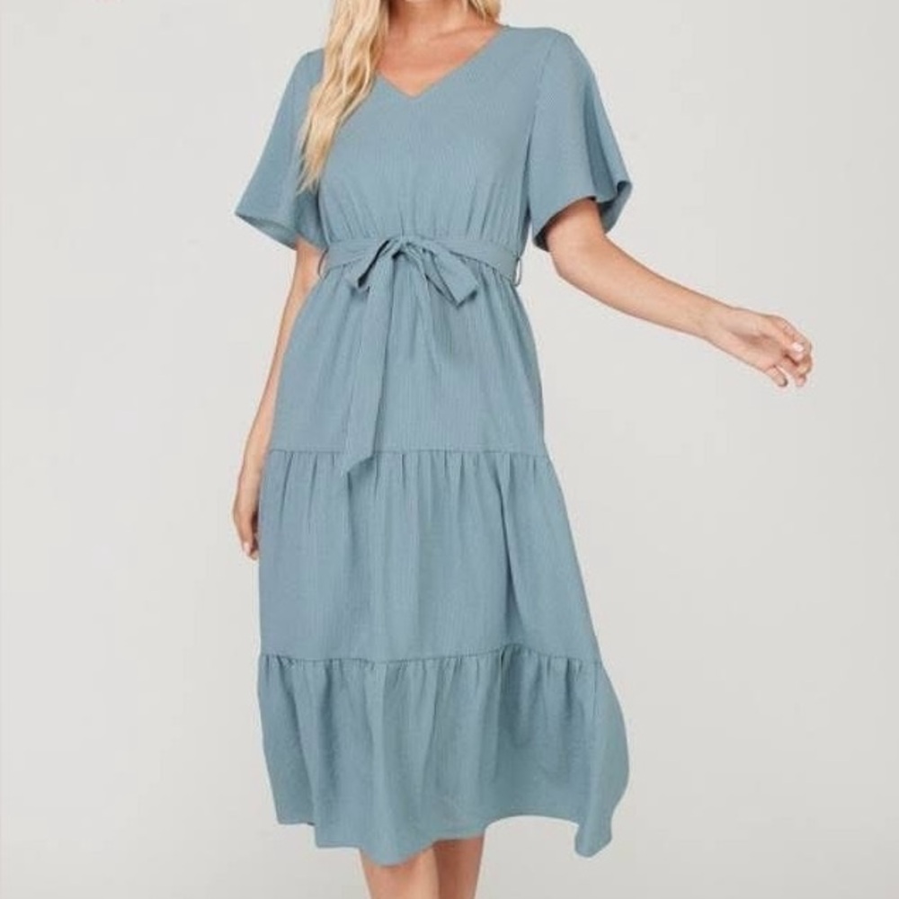 Tiered Blue Midi Dress